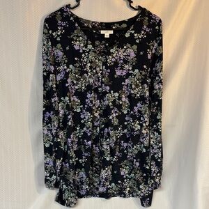 J. Jill Black and Purple Floral Long Sleeve Button front accents